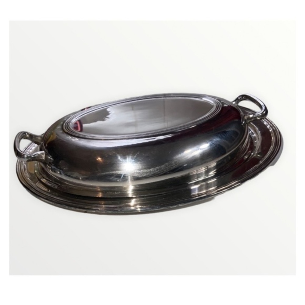 FB Rogers Silver Company Oval Serving Tray Glass Divider & Lid  11.5”